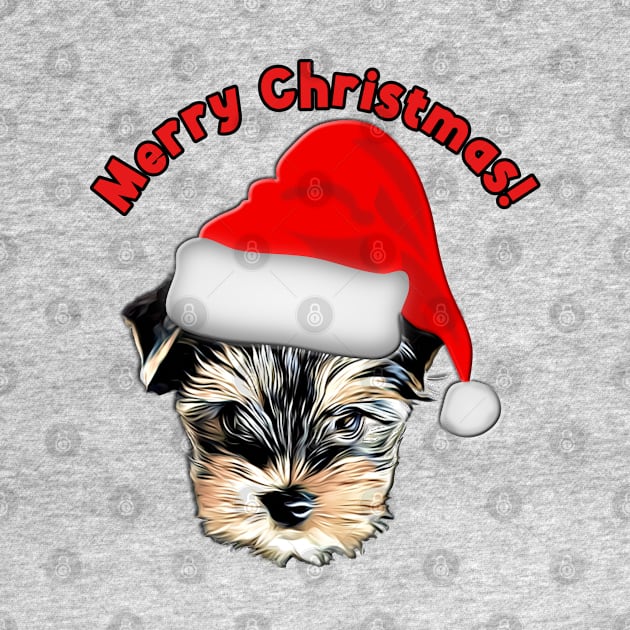 Cute Yorkshire Terrier Yorkie with Santa Hat by AdrianaHolmesArt